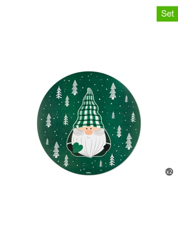 Trendy Kitchen by EXCÉLSA 2er-Set: Tischsets "Green Winter" in Grün/ Weiß - Ø 38 cm