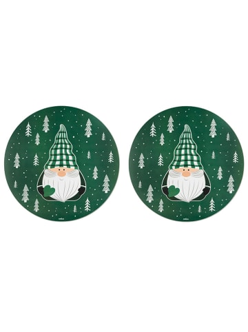 Trendy Kitchen by EXCÉLSA 2er-Set: Tischsets "Green Winter" in Grün/ Weiß - Ø 38 cm
