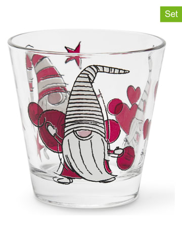 Trendy Kitchen by EXCÉLSA 6-delige set: glazen "Gnome Sweet Home" rood/wit - 250 ml