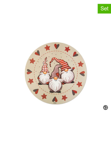 Trendy Kitchen by EXCÉLSA 2er-Set: Tischsets "Gnome" in Beige/ Rot - Ø 38 cm 