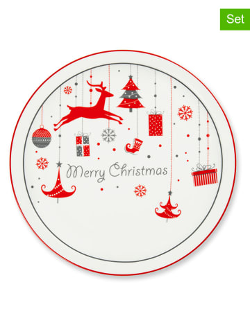 Trendy Kitchen by EXCÉLSA 6er-Set: Servierteller "Merry Christmas" in Weiß/ Rot - Ø 31 cm