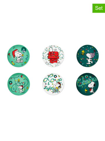 Trendy Kitchen by EXCÉLSA 6-delige set: voorgerechtborden "Peanuts Shiny & Bright" wit/groen - Ø 15 cm
