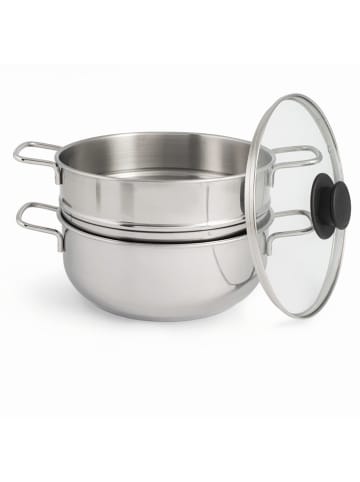 Trendy Kitchen by EXCÉLSA 3-delige stoompanset "Cottura Eco" zilverkleurig/zwart