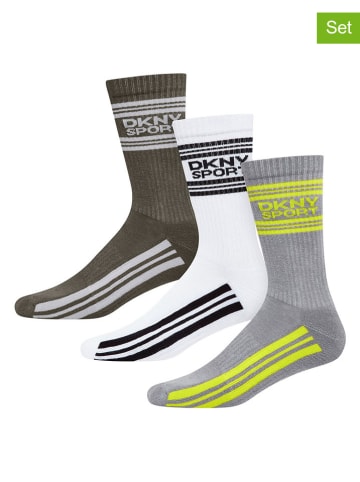 DKNY Skarpety (3 pary) w kolorze oliwkowo-biało-szarym