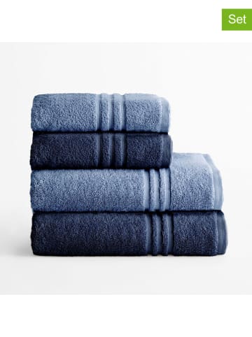 Pierre Cardin Paris 4-delige handdoekenset "Premium" blauw/donkerblauw