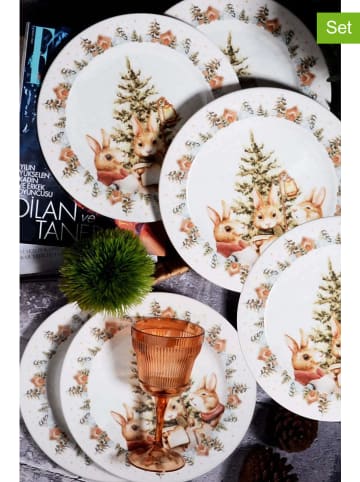 Violeta Home 6-delige set: dessertborden wit/lichtbruin/groen - Ø 20 cm