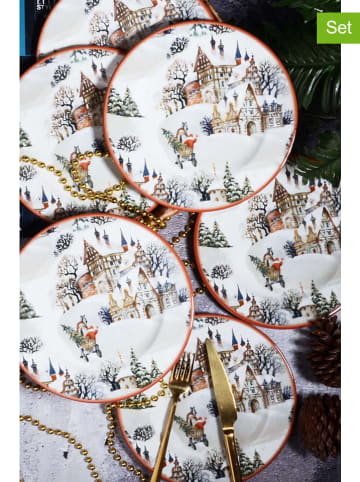 Violeta Home 6er-Set: Dessertteller in Weiß/ Hellbraun - Ø 20 cm
