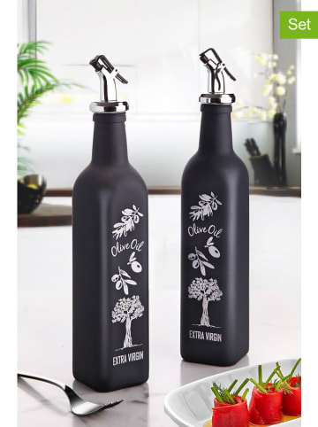 Violeta Home 2-delige set: oliedispensers zwart/zilverkleurig - 500 ml