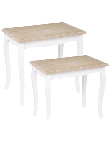 WellHome Set van twee bijzettafels wit/beige