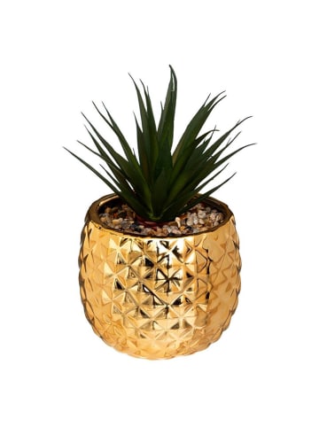 WellHome Kunstplant groen/goudkleurig - (H)19 x Ø 13 cm