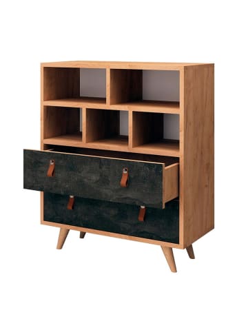 WellHome Kommode in Hellbraun/ Schwarz - (B)70 x (H)85,6 x (T)40 cm
