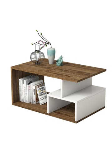 WellHome Salontafel bruin/wit - (B)90 x (H)42 x (D)54 cm