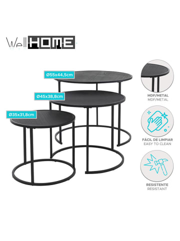 WellHome Stoliki (3 szt.) w kolorze czarnym