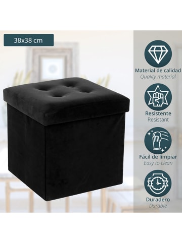 WellHome Puf w kolorze czarnym ze schowkiem - 38 x 38 x 38 cm