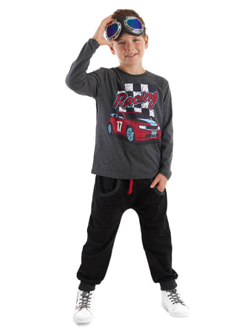Denokids 2-delige outfit "Race" donkergrijs/zwart