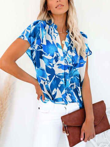Milan Kiss Bluse in Weiß/ Blau