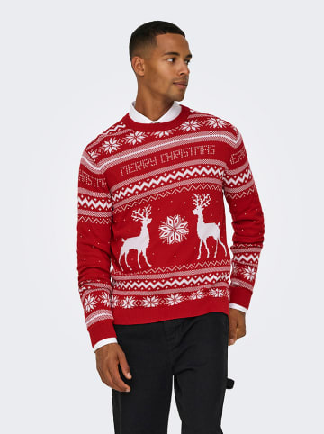 ONLY & SONS Pullover in Rot/ Weiß