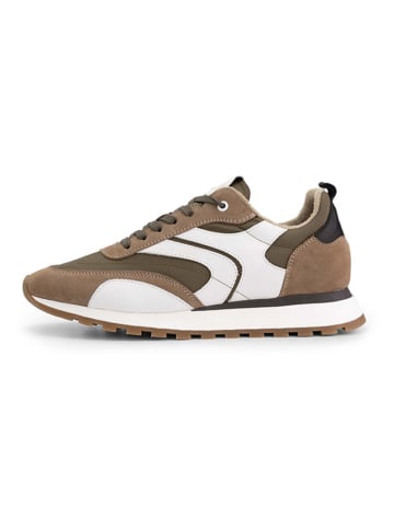 DENBROECK Leder-Sneakers "Morris St." in Khaki/ Weiß