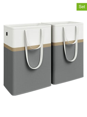 Songmics 2-delige set: wasmanden donkergrijs/wit - (B)40 x (H)65 x (D)30 cm