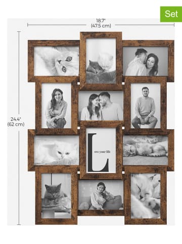 Songmics 12-delige set: fotolijsten bruin - (B)47,5 x (H)62 cm