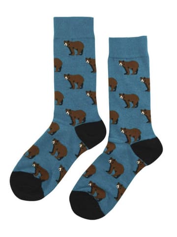 Happy Socks Skarpety "Bear" w kolorze niebiesko-brązowym