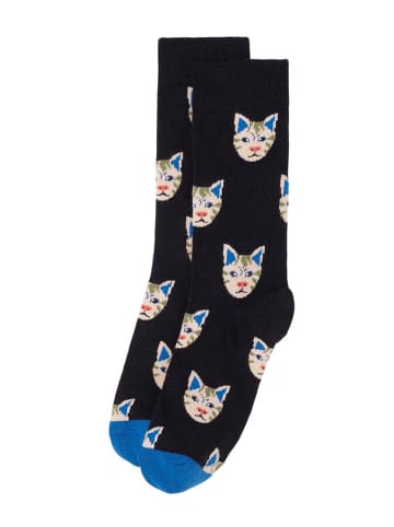 Happy Socks Skarpety "Cat" w kolorze niebiesko-czarnym