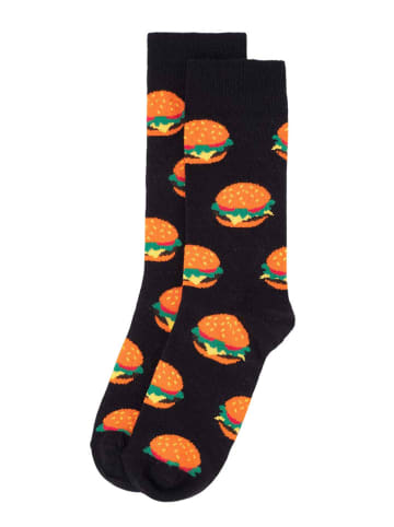 Happy Socks Skarpety "Hamburgers" w kolorze czarno-pomarańczowym
