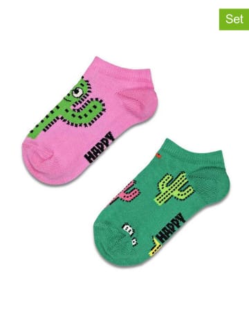 Happy Socks Skarpety (2 pary) "Cactus" w kolorze jasnoróżowo-zielonym
