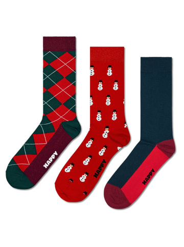 Happy Socks Skarpety antypoślizgowe (3 pary) "Snowman" w kolorze granatowo-czerwonym