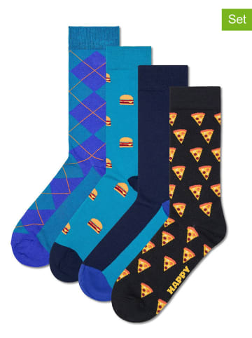 Happy Socks 4er-Set: Socken "Food" in Blau/ Dunkelblau