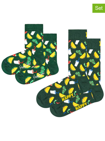 Happy Socks Skarpety antypoślizgowe (2 pary) "Tacos" w kolorze zielono-żółtym