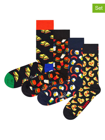 Happy Socks Skarpety (4 pary) w kolorze czarnym ze wzorem