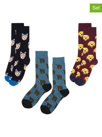 Happy Socks 3er-Set: Socken in Lila/ Blau/ Schwarz