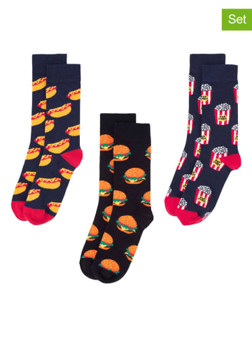 Happy Socks 3er-Set: Socken in Schwarz/ Orange/ Dunkelblau