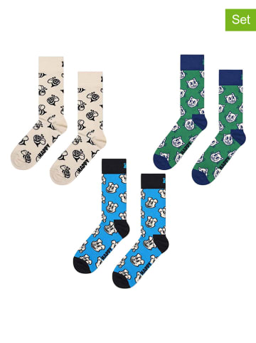 Happy Socks Skarpety (3 pary) w kolorze błękitno-zielono-beżowym