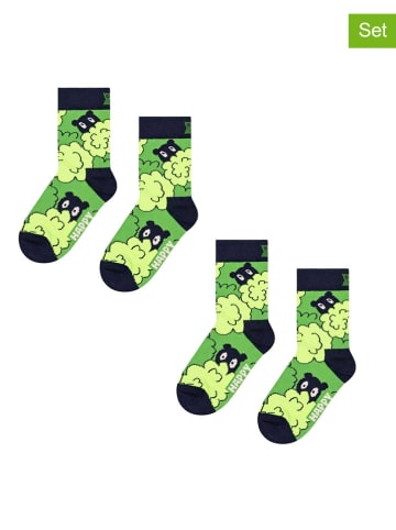Happy Socks Skarpety antypoślizgowe (2 pary) "Peekaboo" w kolorze granatowo-zielonym