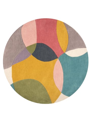 Flair Rugs Woll-Teppich "Glow" in Gelb/ Türkis/ Grau