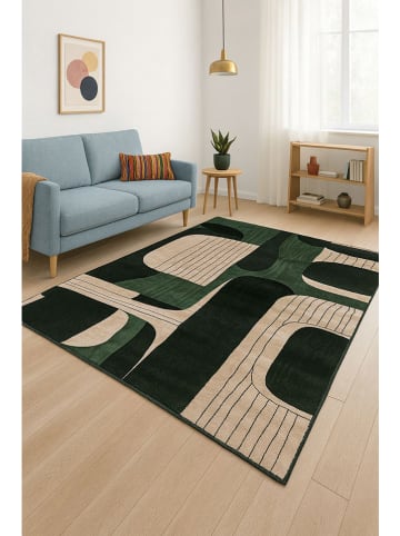 Mioli Laagpolig tapijt zwart/groen/crème