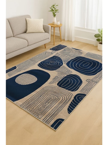 Mioli Laagpolig tapijt donkerblauw/crème