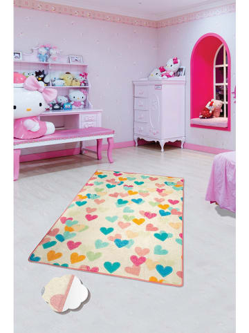 Mioli Kurzflor-Teppich "Hearts" in Creme/ Rosa/ Blau