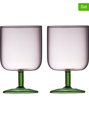 Lyngby Glas 2-delige set: wijnglazen lichtroze/groen - 300 ml
