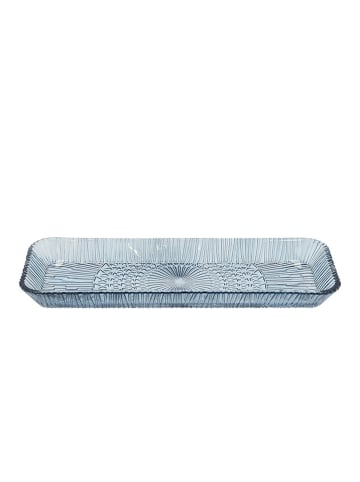 Lyngby Glas Servierplatte "Kusintha" in Blau - (B)38 x (H)14 x (T)3 cm
