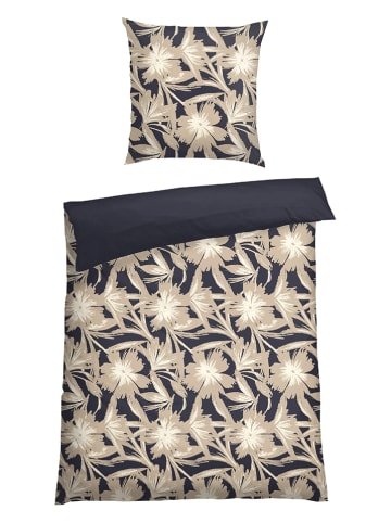 Schiesser Satin-Bettwäsche-Set "Artistic" in Dunkelblau/ Creme
