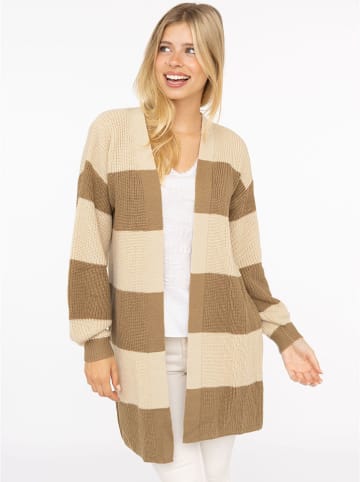Zwillingsherz Cardigan "Blockstreifen" in Beige/ Hellbraun