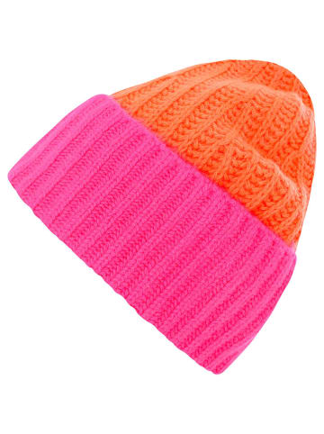 Zwillingsherz Kaschmir-Mütze in Orange/ Pink