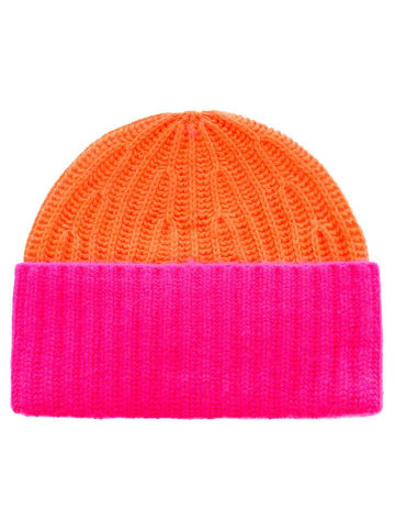 Zwillingsherz Kaschmir-Mütze in Orange/ Pink