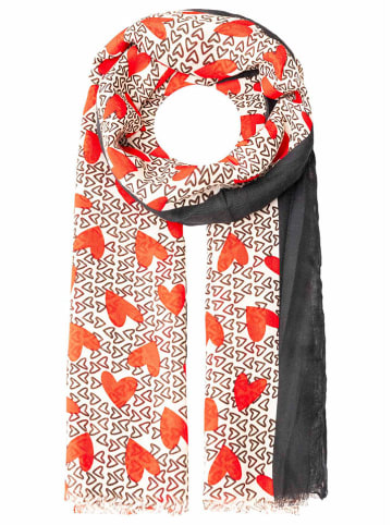 Zwillingsherz Schal in Beige/ Rot/ Schwarz