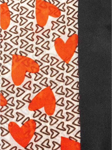 Zwillingsherz Schal in Beige/ Rot/ Schwarz - (L)180 x (B)60 cm