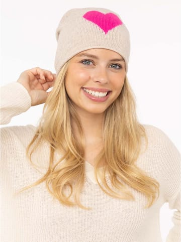 Zwillingsherz Kaschmir-Beanie in Beige/ Pink