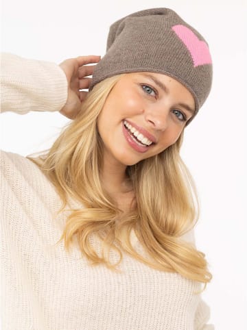 Zwillingsherz Kaszmirowa czapka beanie w kolorze szarobrązowym